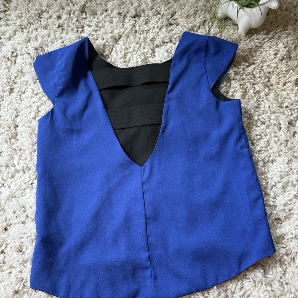 Blue Asymmetrical Backless Blouse